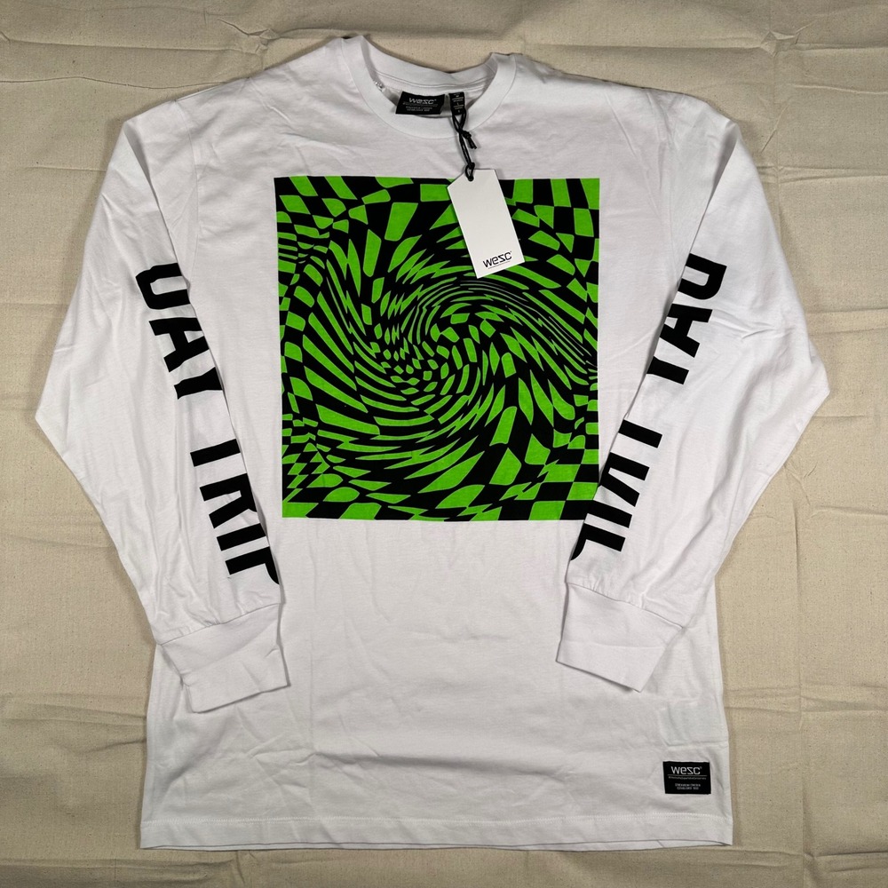 NWT WeSC Mason Day Trip Long Sleeve T-Shirt White Green Psychedelic Swirl M